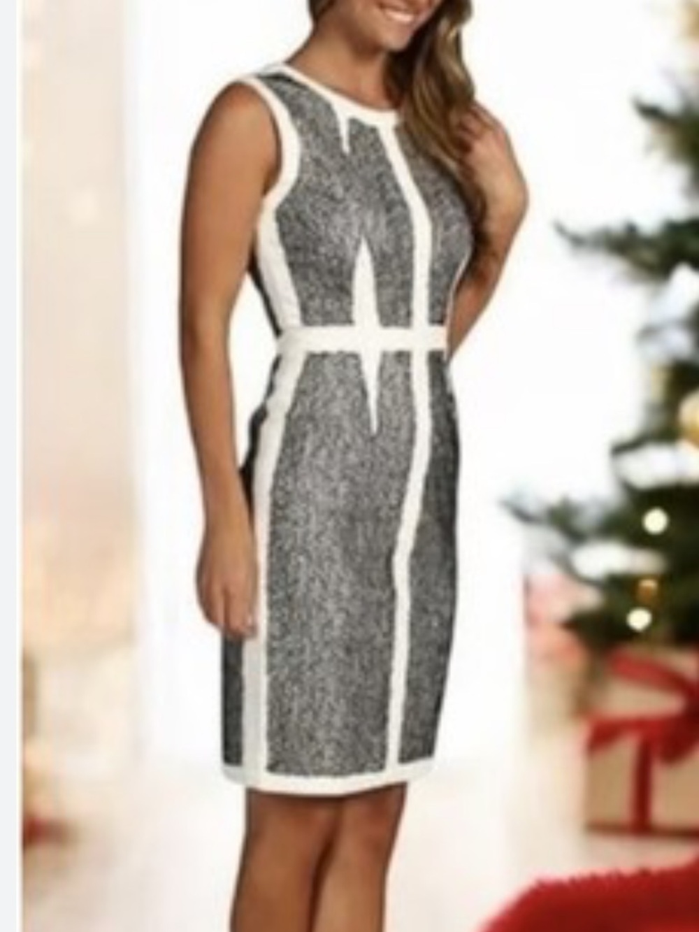BCBGMaxAzria Black and White Rumor lace Sheath Dress Sz 10